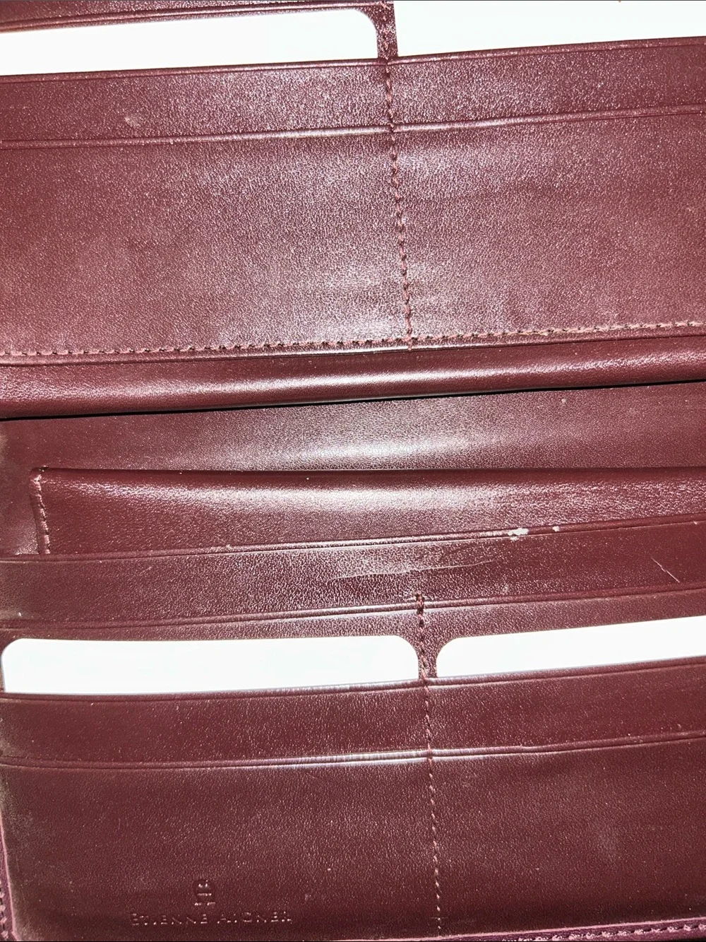 Etienne Aigner Plum Leather Clutch Wallet with Gold Tone Hardware